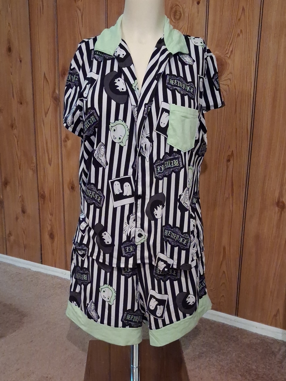 Striped Short Pajama Set with Mint Trim